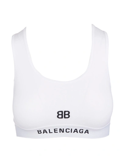 Shop Balenciaga White Sports Bra With Black Bb Logo