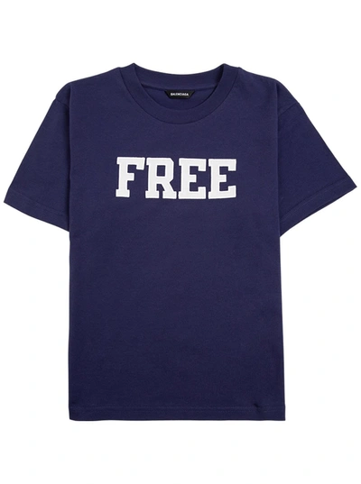Shop Balenciaga Blue Cotton T-shirt With Print