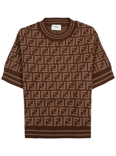 Shop Fendi Brown T-shirt In Ff Viscose Blend