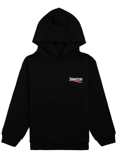 Shop Balenciaga Black Jersey Hoodie With Logo Print
