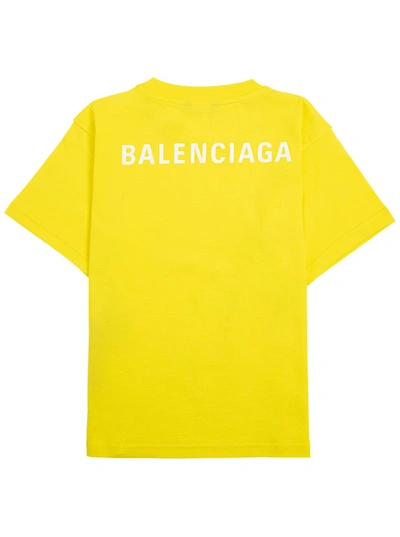 Shop Balenciaga Yellow Cotton T-shirt With Logo Print