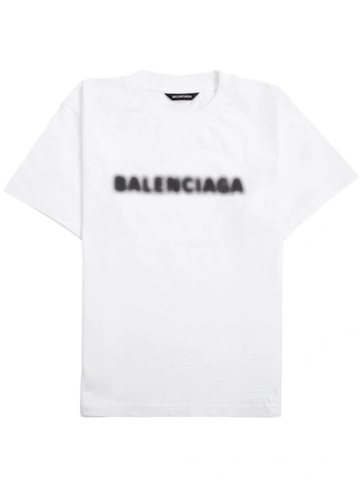 Shop Balenciaga White Cotton T-shirt With Logo Print