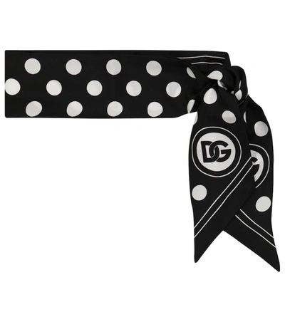 Shop Dolce & Gabbana Polka-dot Silk Twill Scarf In 黑色