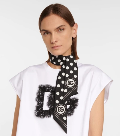 Shop Dolce & Gabbana Polka-dot Silk Twill Scarf In 黑色