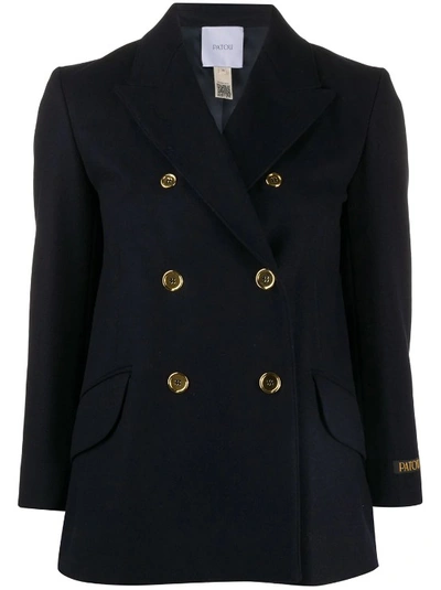 Shop Patou Long Sleeve Double Breasted Blazer In Blue