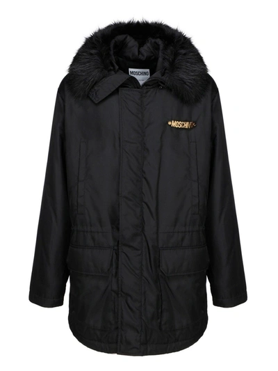 Shop Moschino Hood Padded Parka In Black