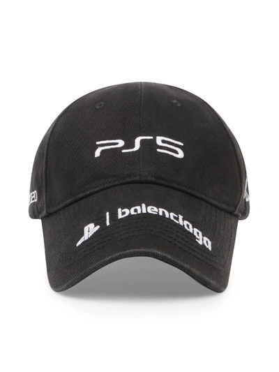 Shop Balenciaga X Playstation 5 Embroidered Baseball Cap In Black