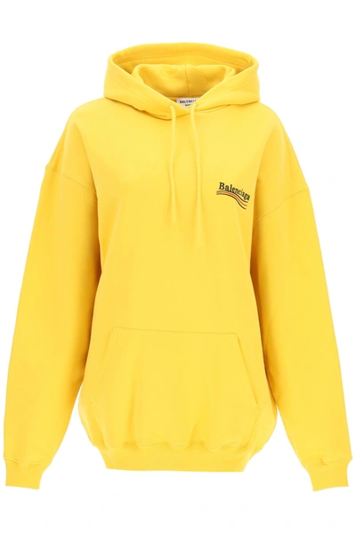 Shop Balenciaga Political Campaign Logo Sweatshirt With Hoodie In Yellow