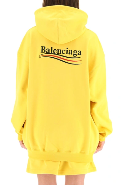 Shop Balenciaga Political Campaign Logo Sweatshirt With Hoodie In Yellow