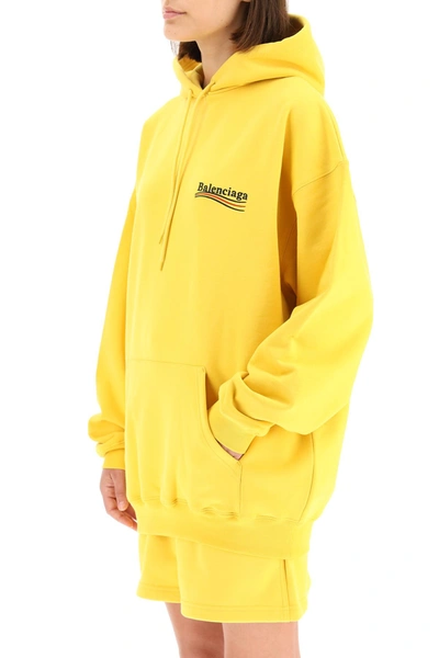 Shop Balenciaga Political Campaign Logo Sweatshirt With Hoodie In Yellow