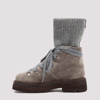 Shop Brunello Cucinelli Suede And Cashmere Boots Shoes In Grey