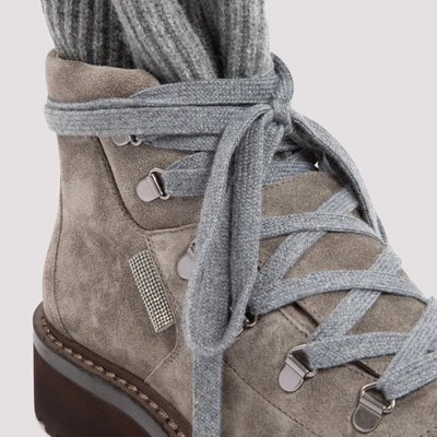 Shop Brunello Cucinelli Suede And Cashmere Boots Shoes In Grey