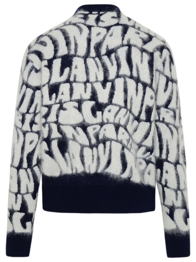 Shop Lanvin Two-tone Wool Blend Inlay Pullover In Navy