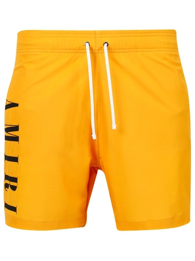 Shop Amiri Vertical Logo Swim Trunks Gold Yellow