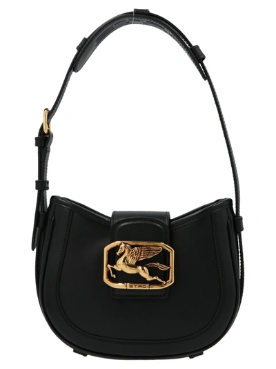 Shop Etro Pegaso Plaque Shoulder Bag In Black