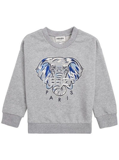 Shop Kenzo Kids Elephant Logo Embroidered Sweatshirt In Grey