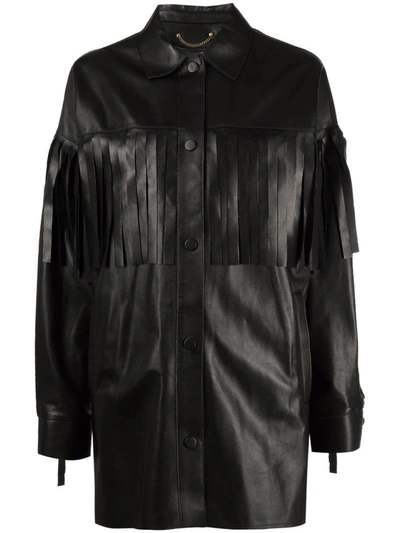 Shop Golden Goose Black Fringed Leather Jacket