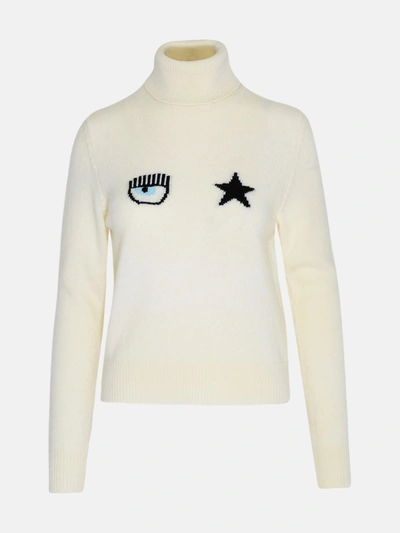 Shop Chiara Ferragni Maglia Dolcevita Eyestar Bianc In White