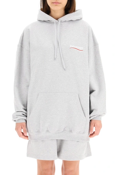 Shop Balenciaga Political Campaign Logo Sweatshirt With Hoodie In Grey
