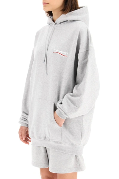 Shop Balenciaga Political Campaign Logo Sweatshirt With Hoodie In Grey