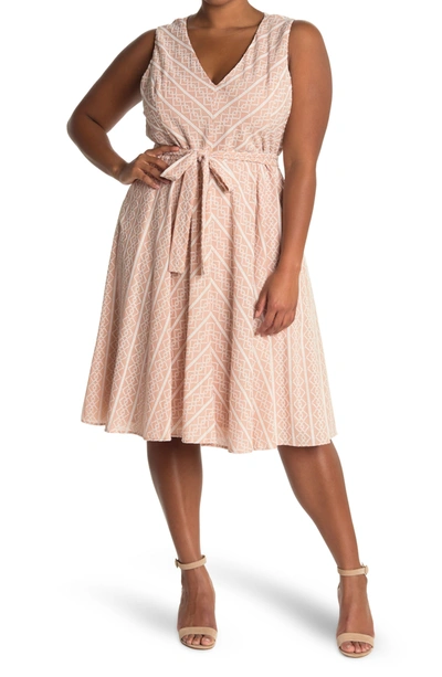 Shop Tommy Hilfiger Diamond Pattern Cotton Fit & Flare Dress In Bermuda Pink/ Ivory