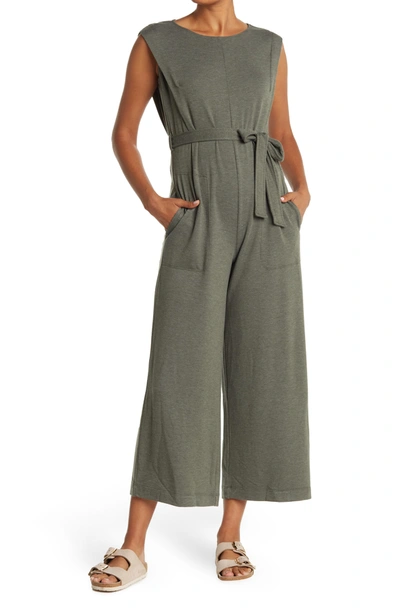 Shop Max Studio French Terry Waist Tie Jumpsuit In Army-army