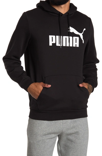Shop Puma Logo Print Fleece Pullover Hoodie In  Black
