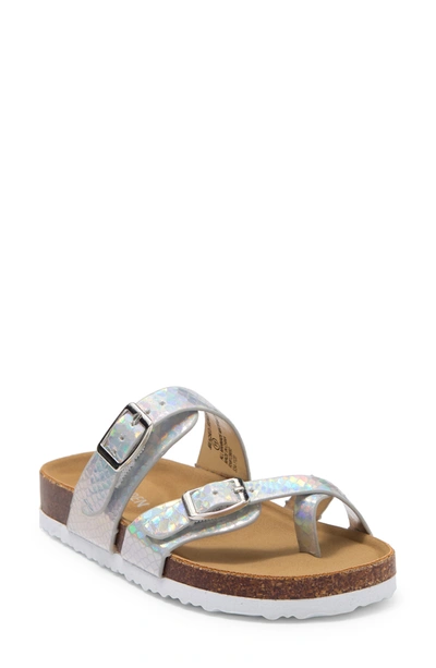 Shop Steve Madden Beached Platform Buckle Slide Sandal In Silver Iridescent