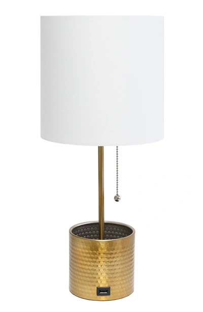 Shop Lalia Home Hammered Metal Organizer Table Lamp With Usb Charging Port And Fabric Shade In Gold Base/white Shade