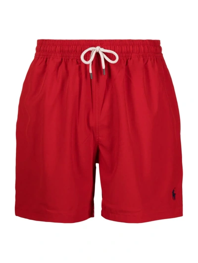 Shop Polo Ralph Lauren Logo-embroidered Swim Shorts In Red