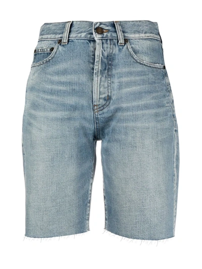 Shop Saint Laurent High-waist Denim Shorts In Blue