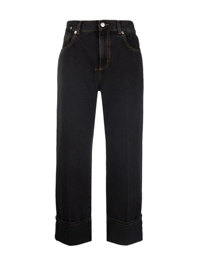 Shop Alexander Mcqueen High-waisted Cropped Jeans In Black