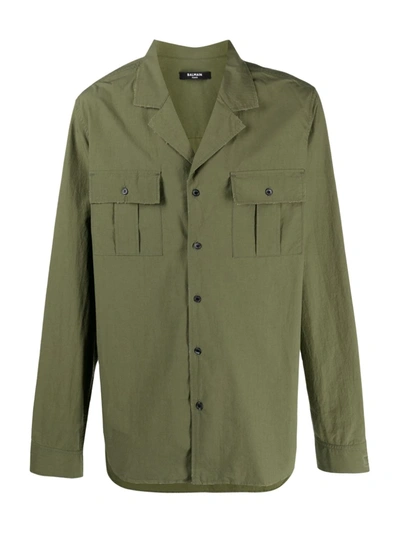 Shop Balmain Flap Pocket Cotton Shirt In Green