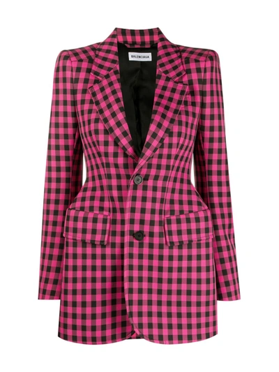 Shop Balenciaga Gingham-check Structured Blazer In Pink