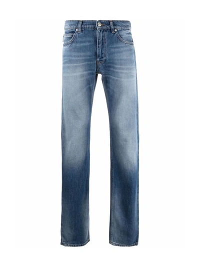 Shop Versace Faded-effect Straight-leg Jeans In Blue