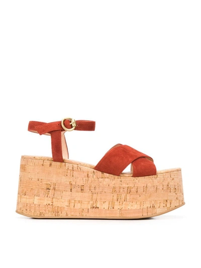 Shop Gianvito Rossi Wedge Heel Cut-out Detail Sandals In Orange