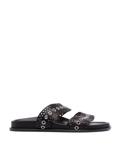Shop Alaïa Eyelet Detail Sandals In Black