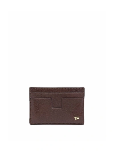 Shop Tom Ford Logo-plaque Cardholder In Brown