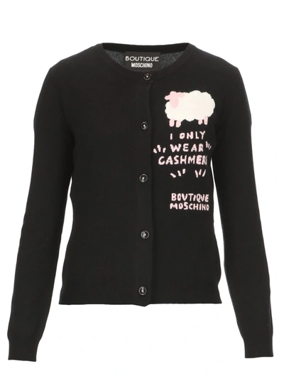 Shop Boutique Moschino Sheep Knitted Cardigan In Black