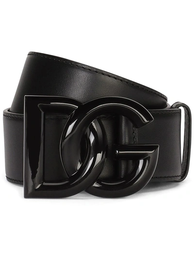 Shop Dolce & Gabbana Dg-logo Leather Belt In Black