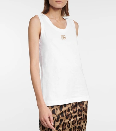 Shop Dolce & Gabbana Embellished-logo Cotton Tank Top In White