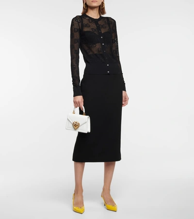 Shop Dolce & Gabbana Monogram Lace Cardigan In Black