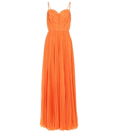 Shop Dolce & Gabbana Pleated Chiffon Gown In Orange