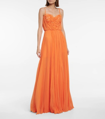 Shop Dolce & Gabbana Pleated Chiffon Gown In Orange