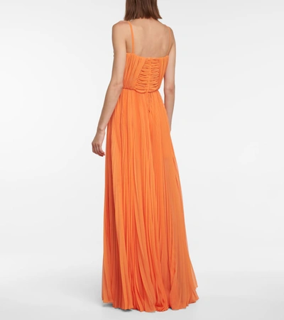 Shop Dolce & Gabbana Pleated Chiffon Gown In Orange