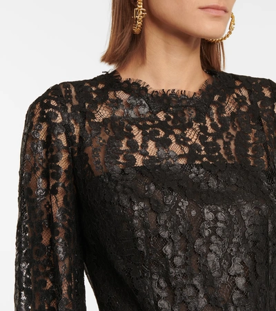 Shop Dolce & Gabbana Laminated Lace Minidress In Black