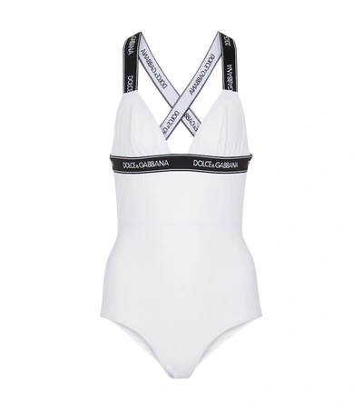 Shop Dolce & Gabbana Logo Swimsuit In White