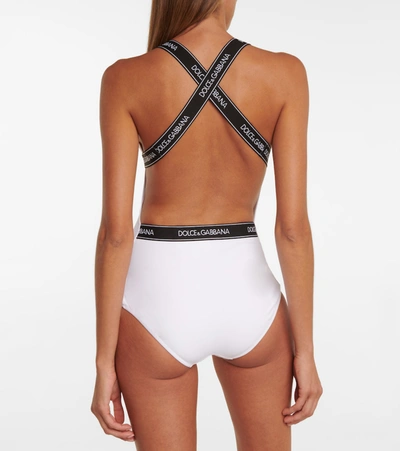 Shop Dolce & Gabbana Logo Swimsuit In White
