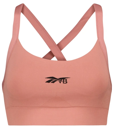 Shop Victoria Beckham Crossover-back Logo Sports Bra In Pink