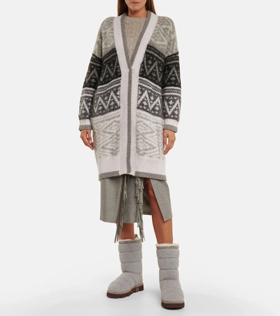 Shop Brunello Cucinelli Patterned Intarsia Knit Cardigan In White